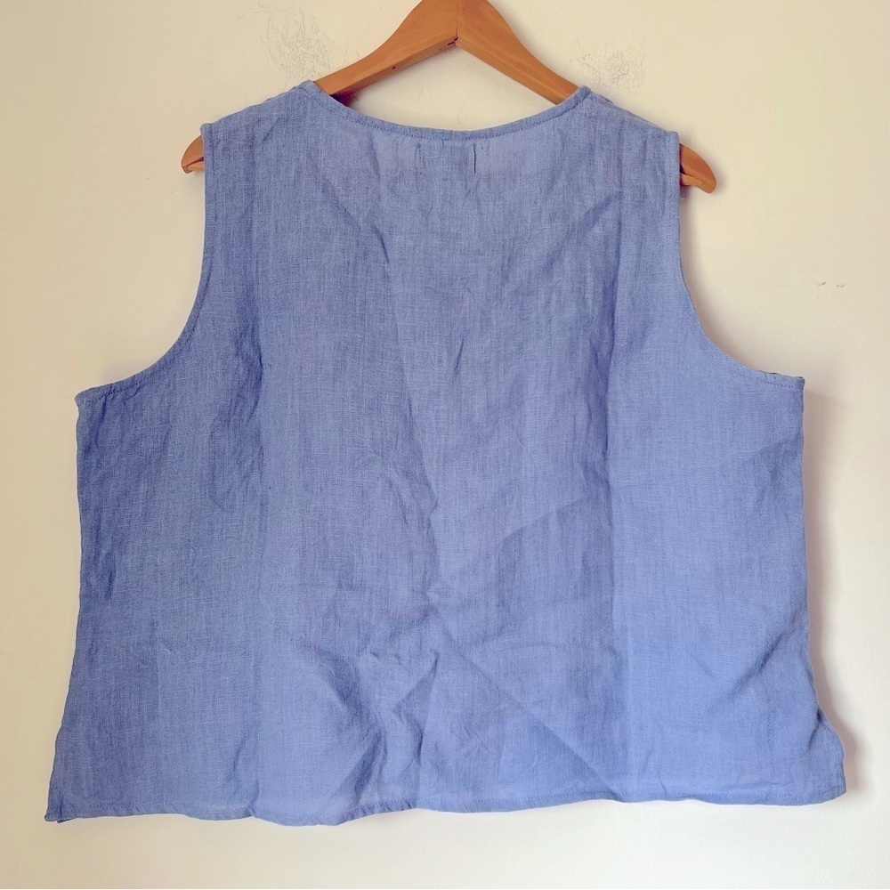 Paper Lace Sleeveless Linen Top Cornflower Blue Minimalist Contemporary Coastal - Picture 10 of 11